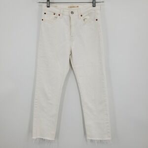 Levis Premium Wedgie Straight White Raw Hem High Rise Jeans 26x28 Button Fly